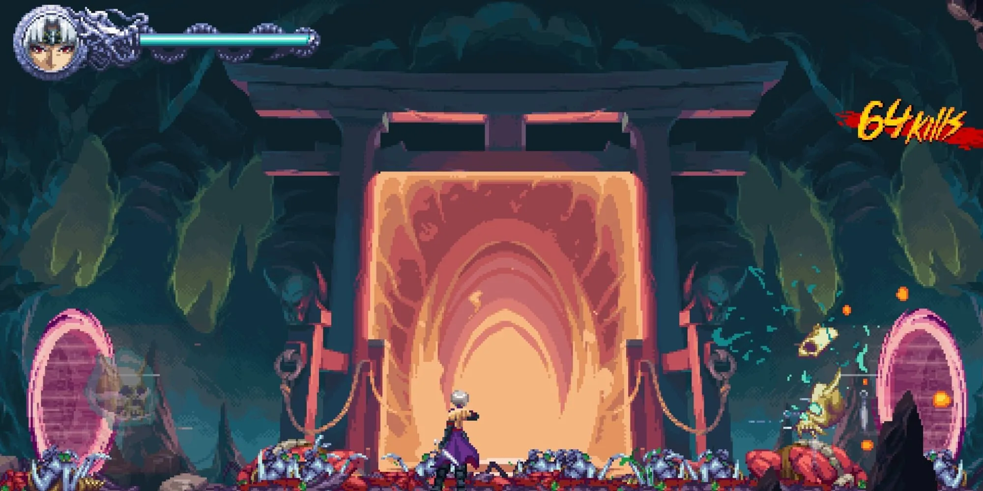 Kenji Mozu trong Ninja Gaiden Ragebound thực hiện combo tấn công kẻ thù có khiên siêu nạp, thể hiện lối chơi vừa thỏa mãn vừa ức chế