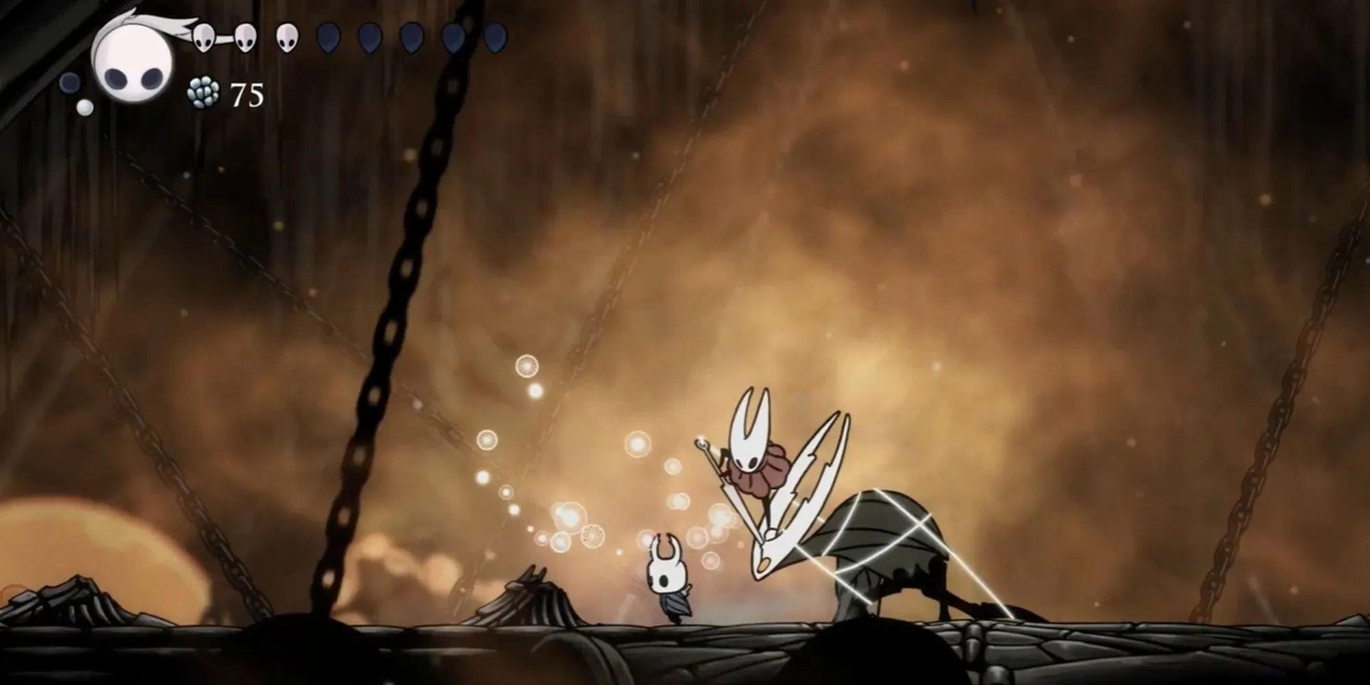Knight, Hornet và Hollow Knight bị phong ấn bên trong Black Egg, minh họa cho Kết thúc 2