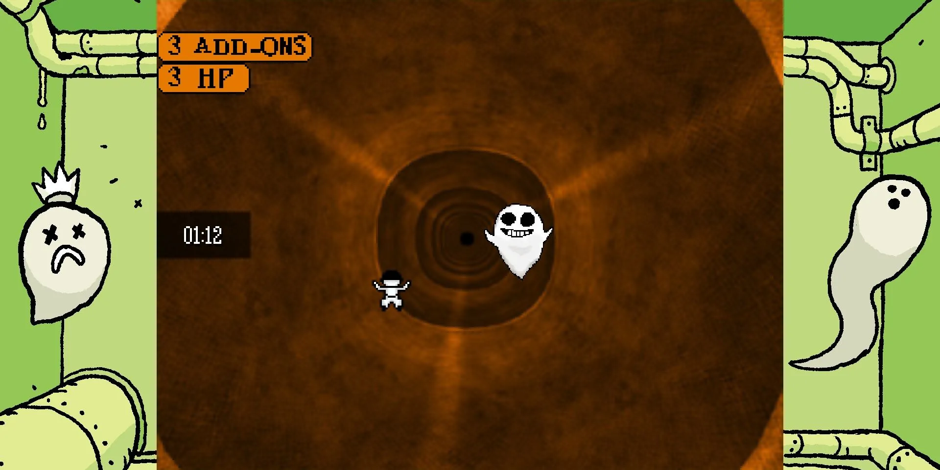 Minigame rơi xuống ống cống trong Zone 3 của game OFF, yêu cầu người chơi giữ thăng bằng.
