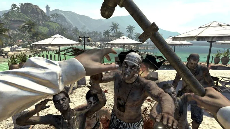 Một người phụ nữ với ống tuýp trong Dead Island nhìn từ góc nhìn thứ nhất