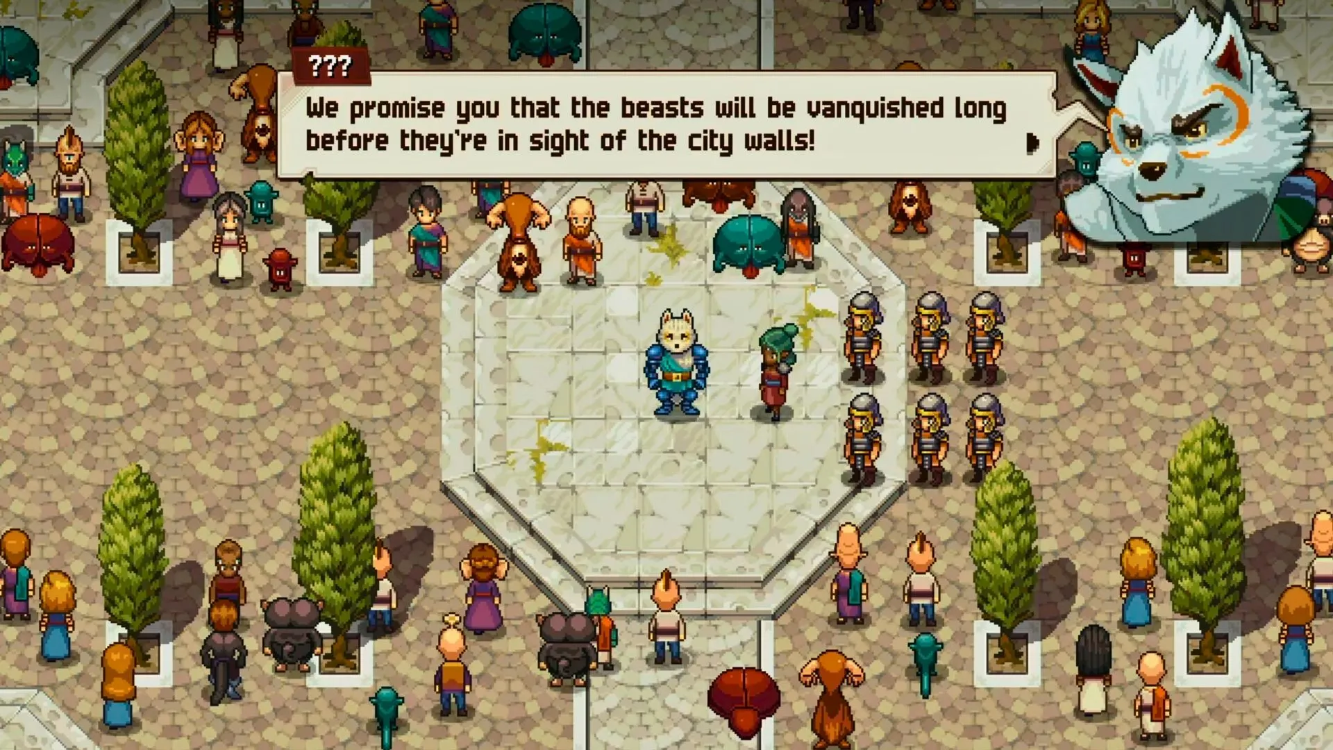 Một phân cảnh cốt truyện DLC Chained Echoes Ashes of Elrant với các nhân vật Glenn và White Wolf đang đối thoại