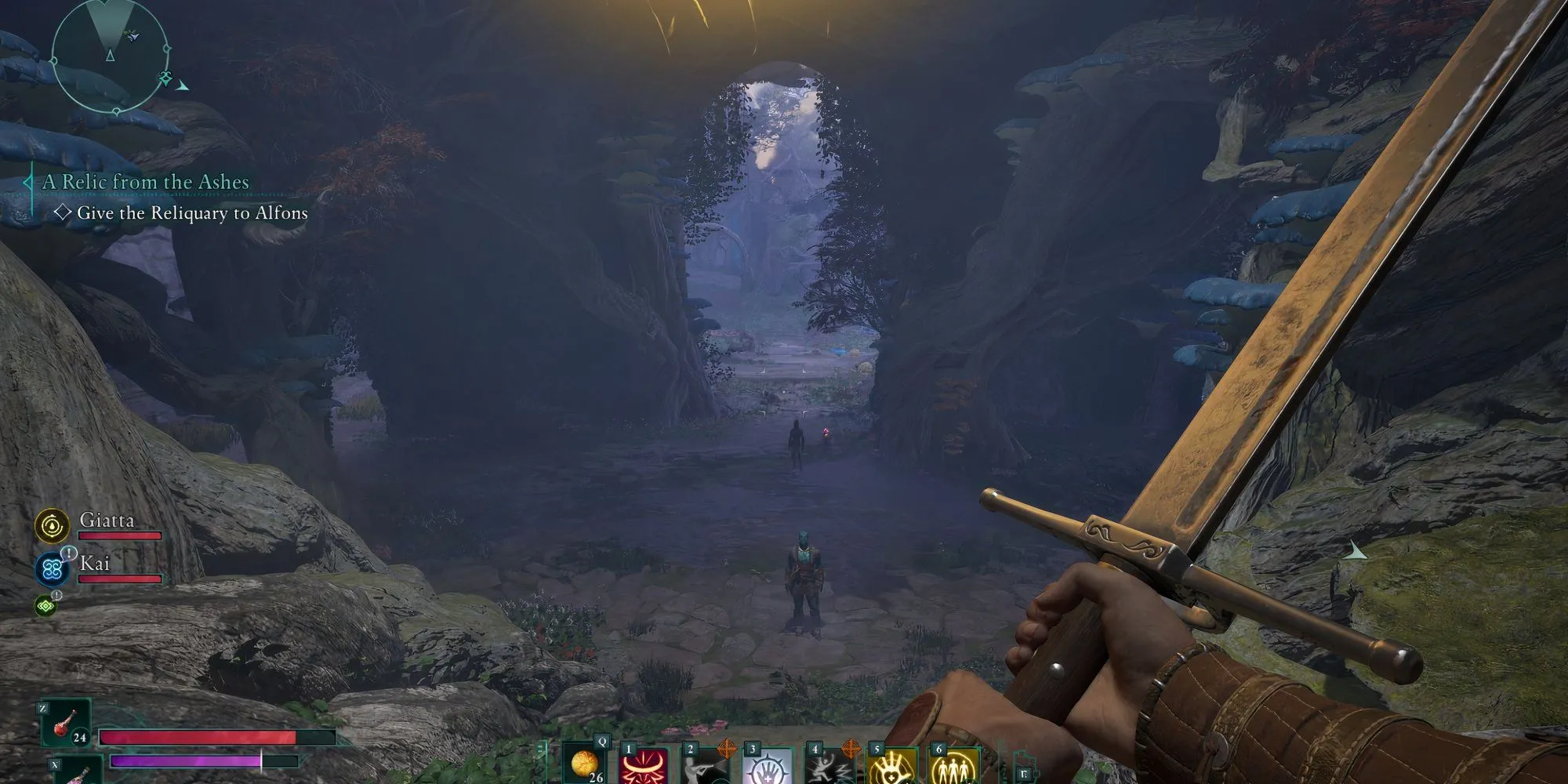 Nữ hoàng Delemgan trong game Avowed với trang phục chiến binh và vũ khí
