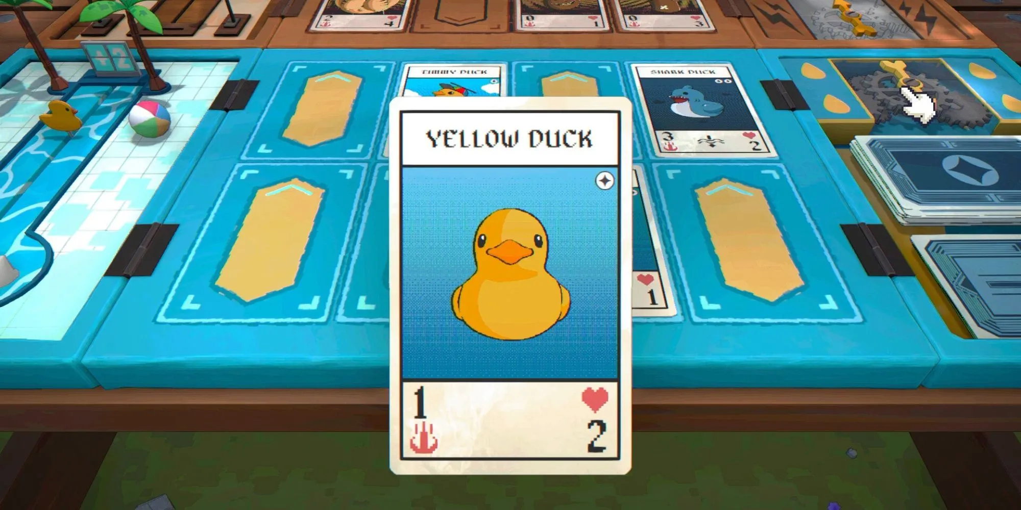 Placid Plastic Deck - A Quiet Quest với lối chơi xây dựng bộ bài độc đáo, kết hợp yếu tố RPG phong cách Pokémon và cốt truyện hài hước, nhân vật vịt nhựa siêu đáng yêu