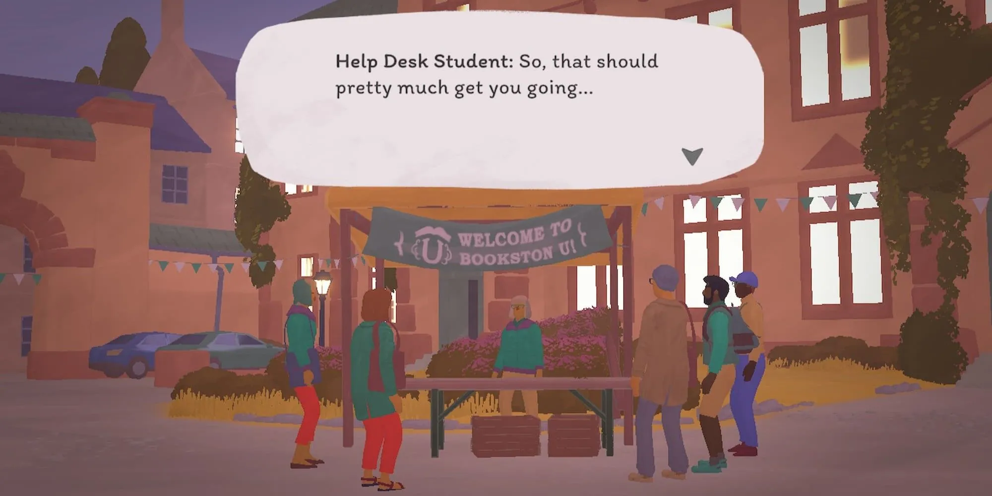 Sinh viên bàn hỗ trợ trong game Tiny Bookshop