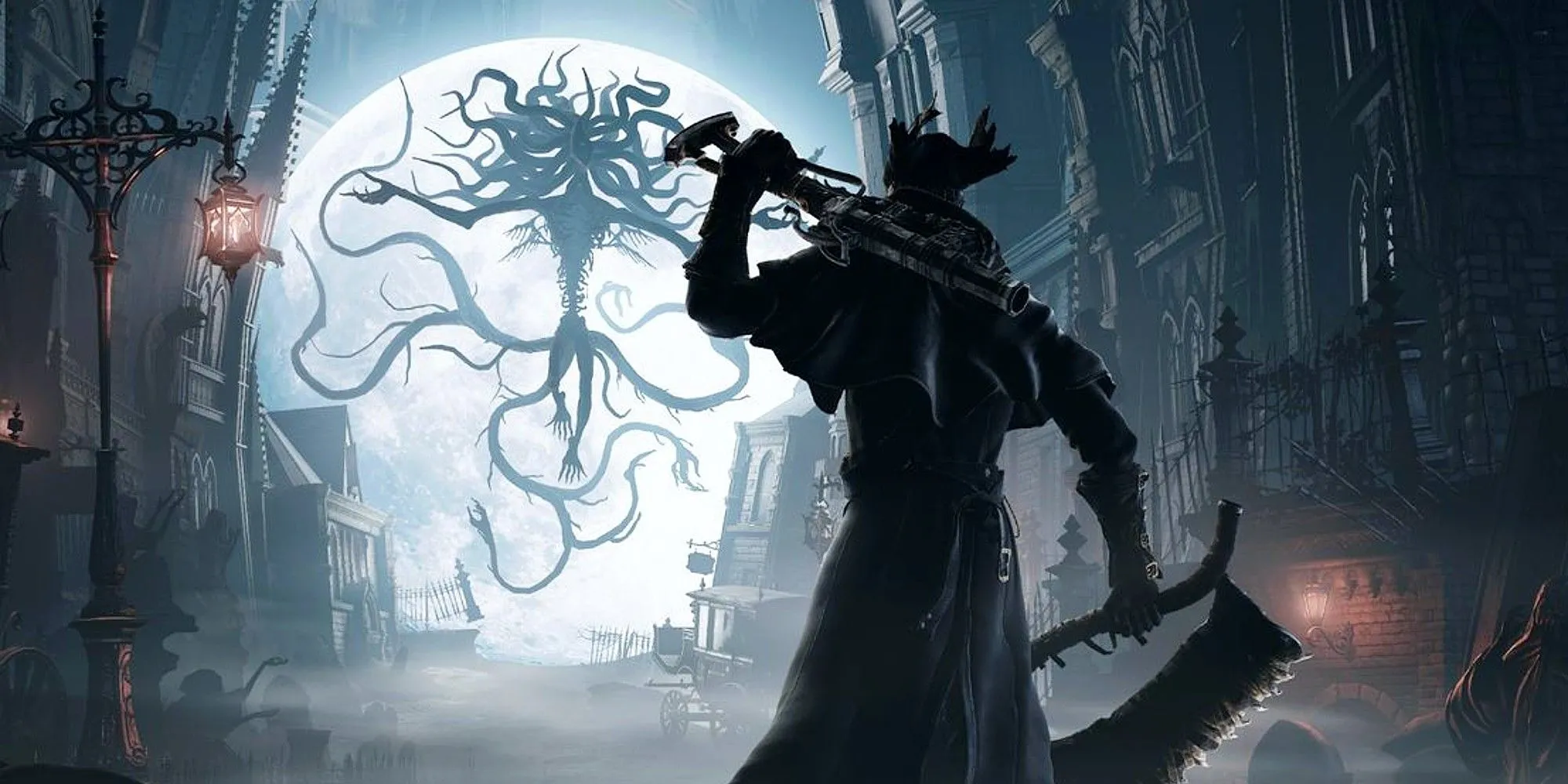 Thợ săn trong Bloodborne chuẩn bị đối đầu với boss, minh họa cho lối chơi khó nhằn đặc trưng của dòng Soulsborne.