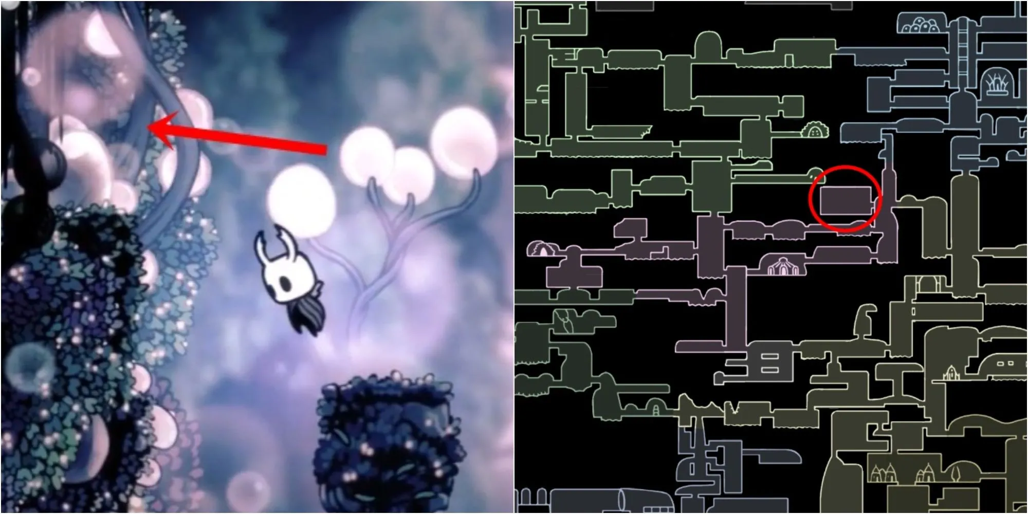 Vị trí Charm Notch ẩn trong Fog Canyon Hollow Knight