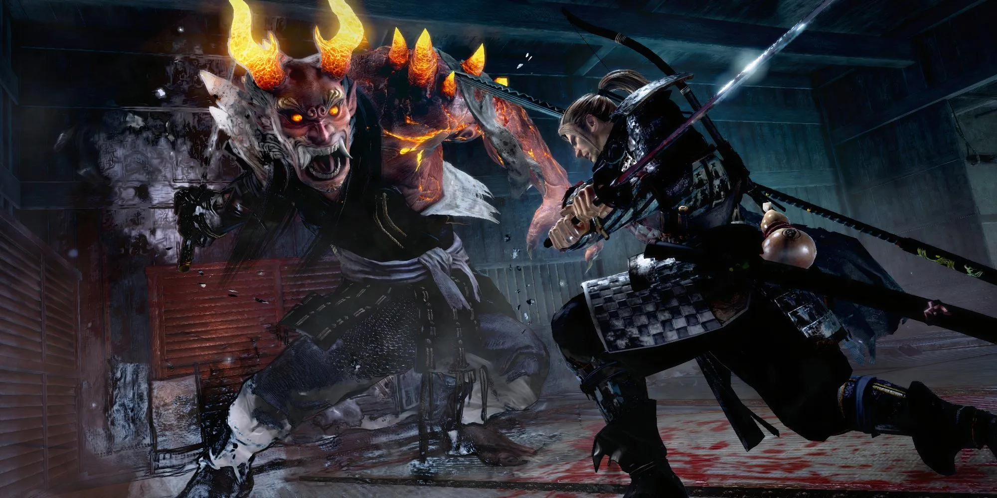 William chiến đấu với boss Yokai trong Nioh, thể hiện lối chơi Ki Pulse cần thiết