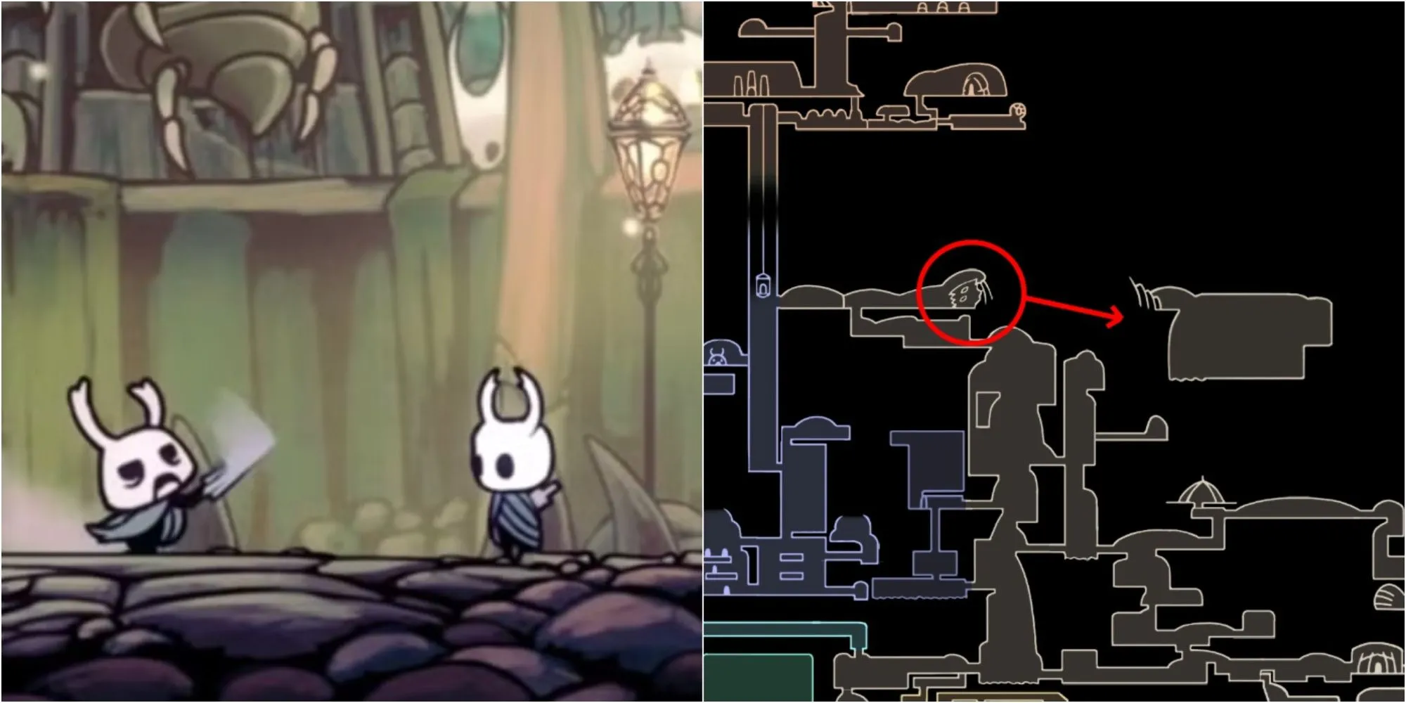 Zote đứng trên khán đài Colosseum of Fools trong Hollow Knight, sau khi The Knight hoàn thành Thử Thách Đầu Tiên