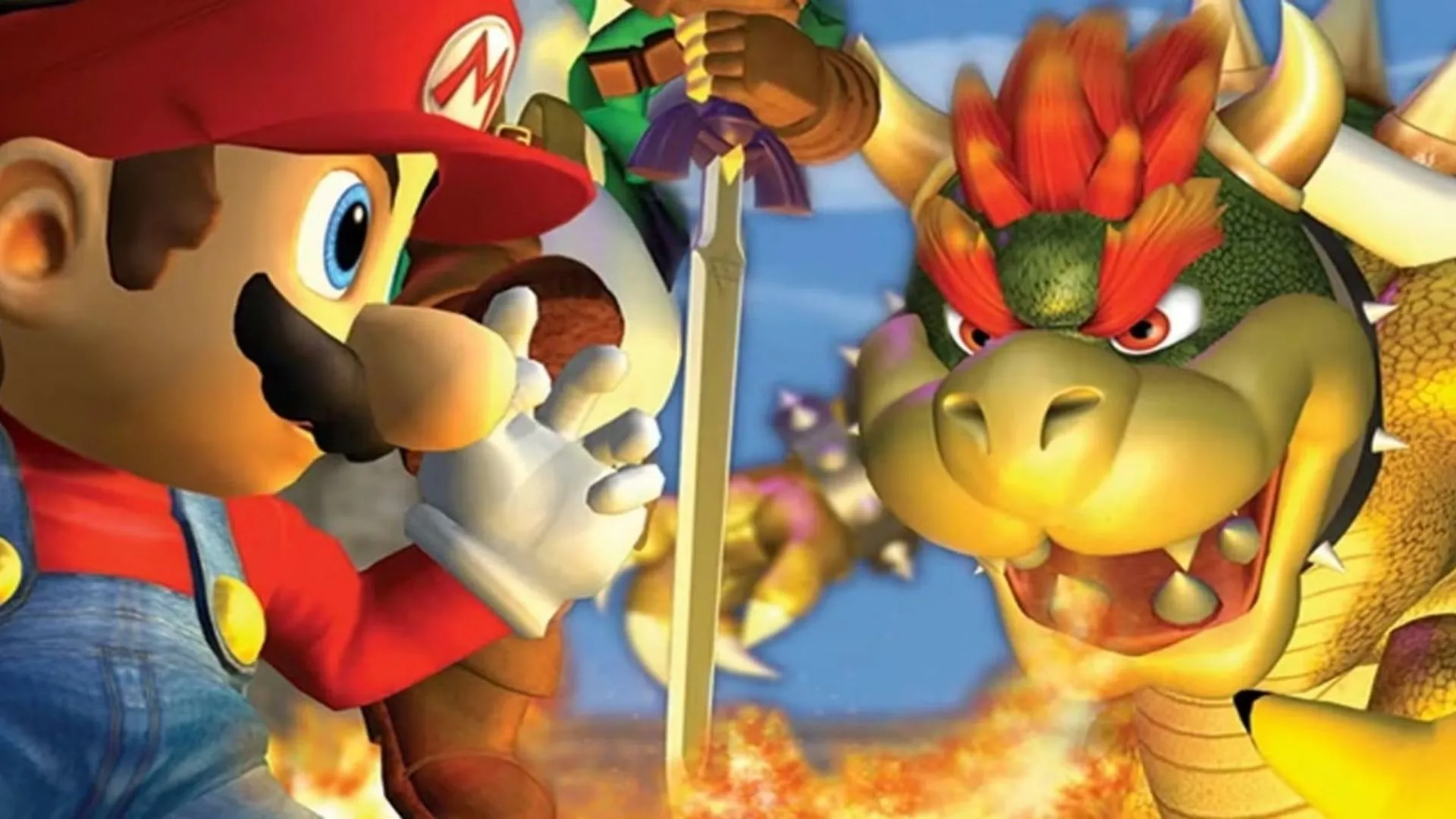 Ảnh bìa Super Smash Bros. Melee trên GameCube, cảnh chiến đấu nhiều nhân vật Nintendo