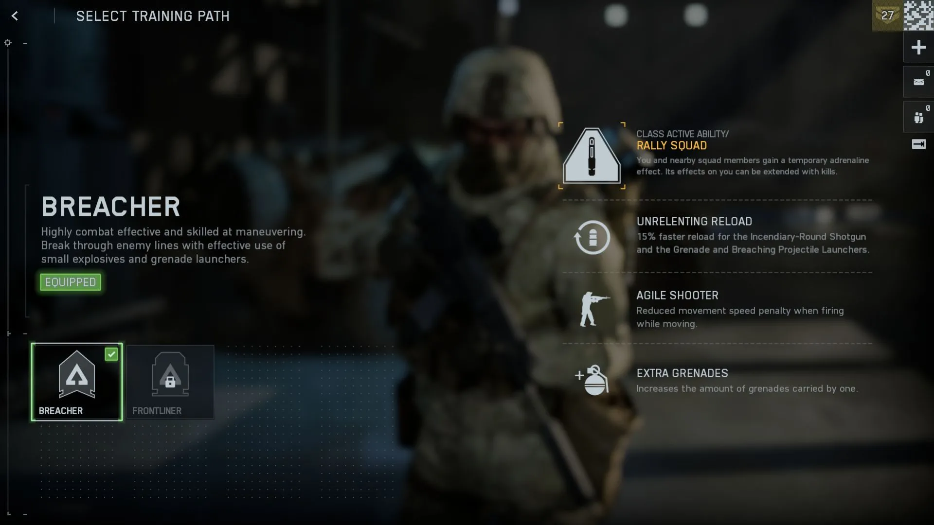 Ảnh minh họa perk Breacher cho lớp Assault, thể hiện khả năng cơ động và reload nhanh