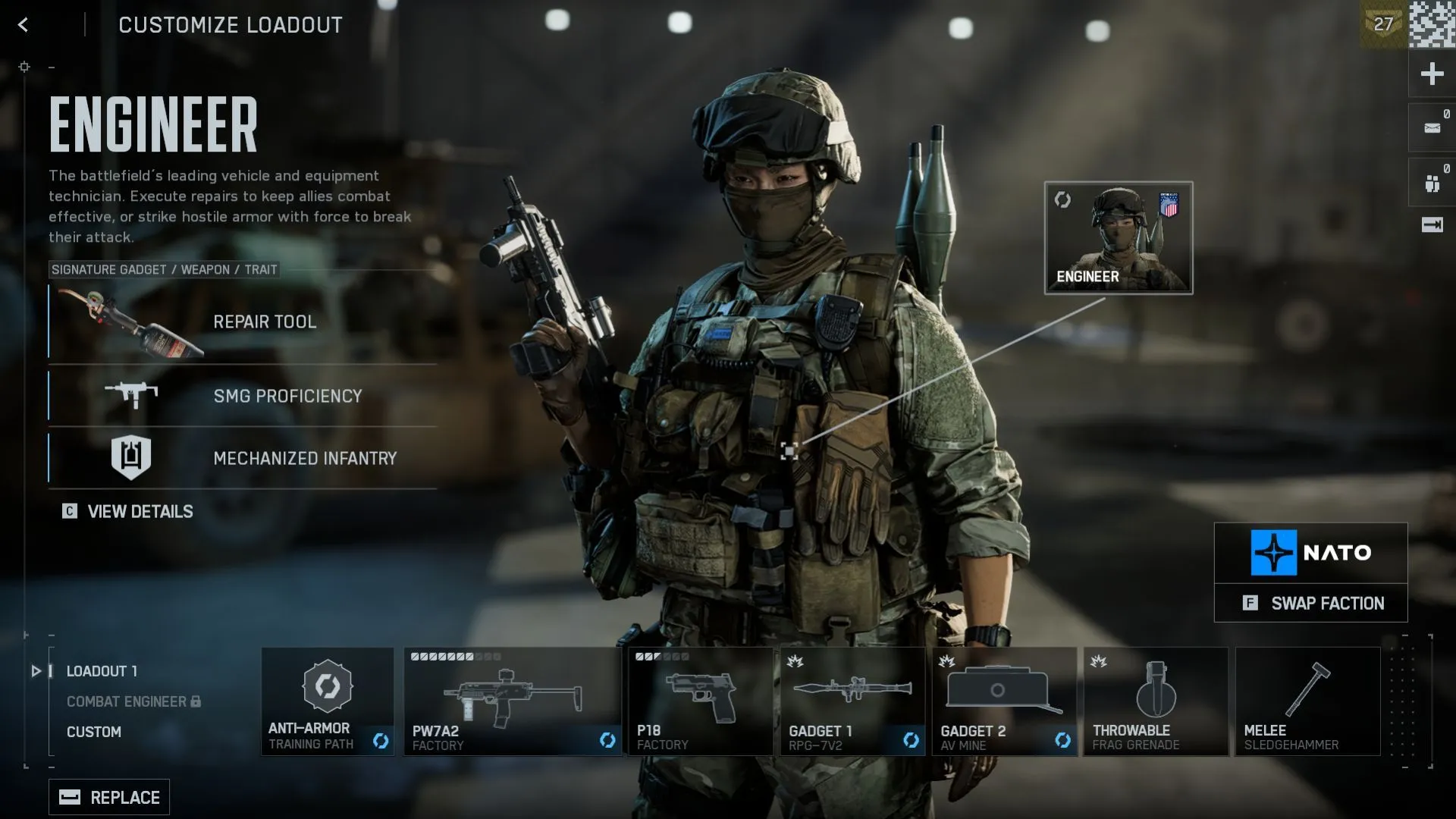 Ảnh nhân vật Engineer trong Battlefield 6, đang repair tank và chuẩn bị anti-tank