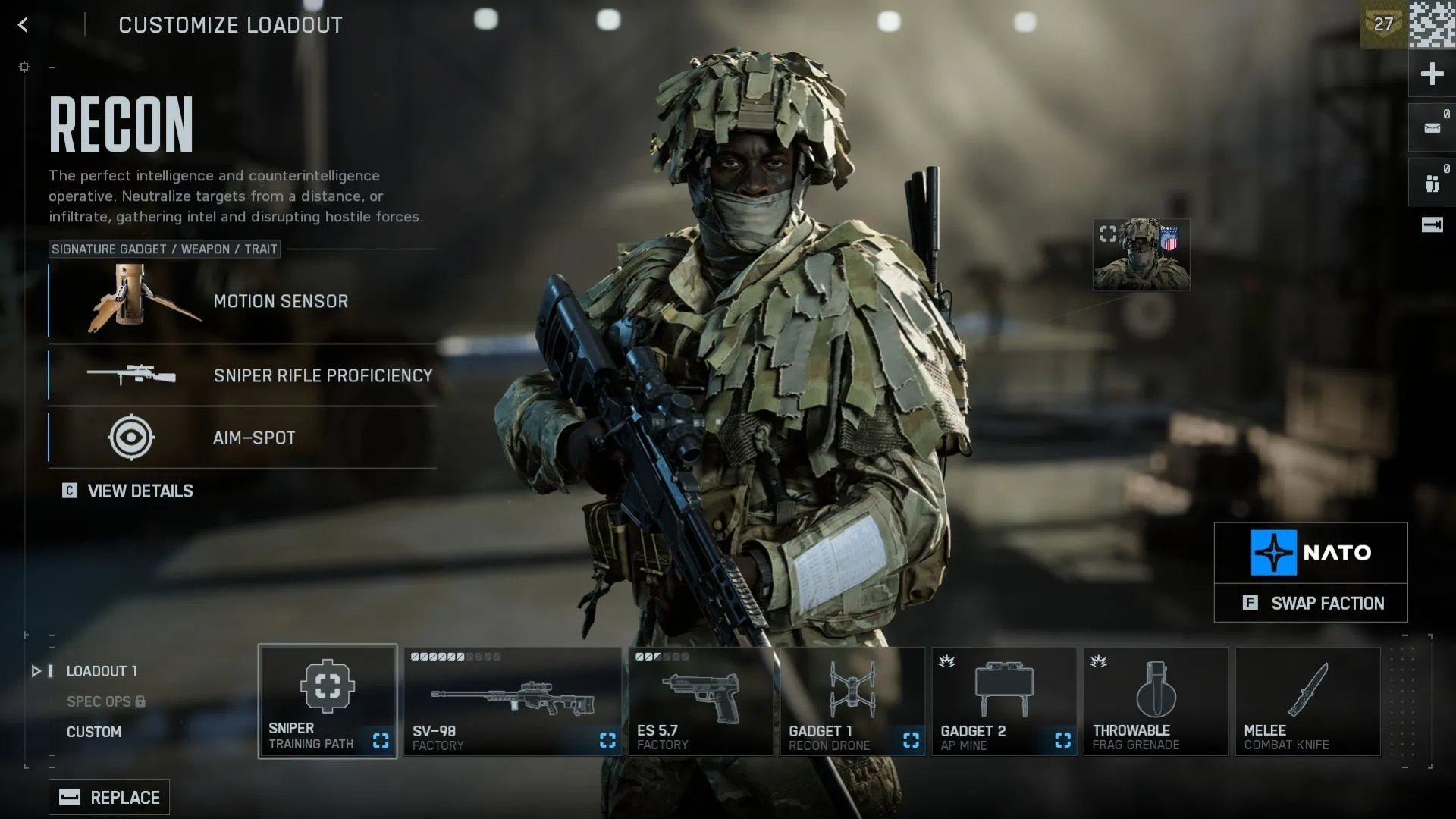 Ảnh nhân vật Recon trong Battlefield 6, vị trí bắn tầm xa và dùng drone để trinh sát