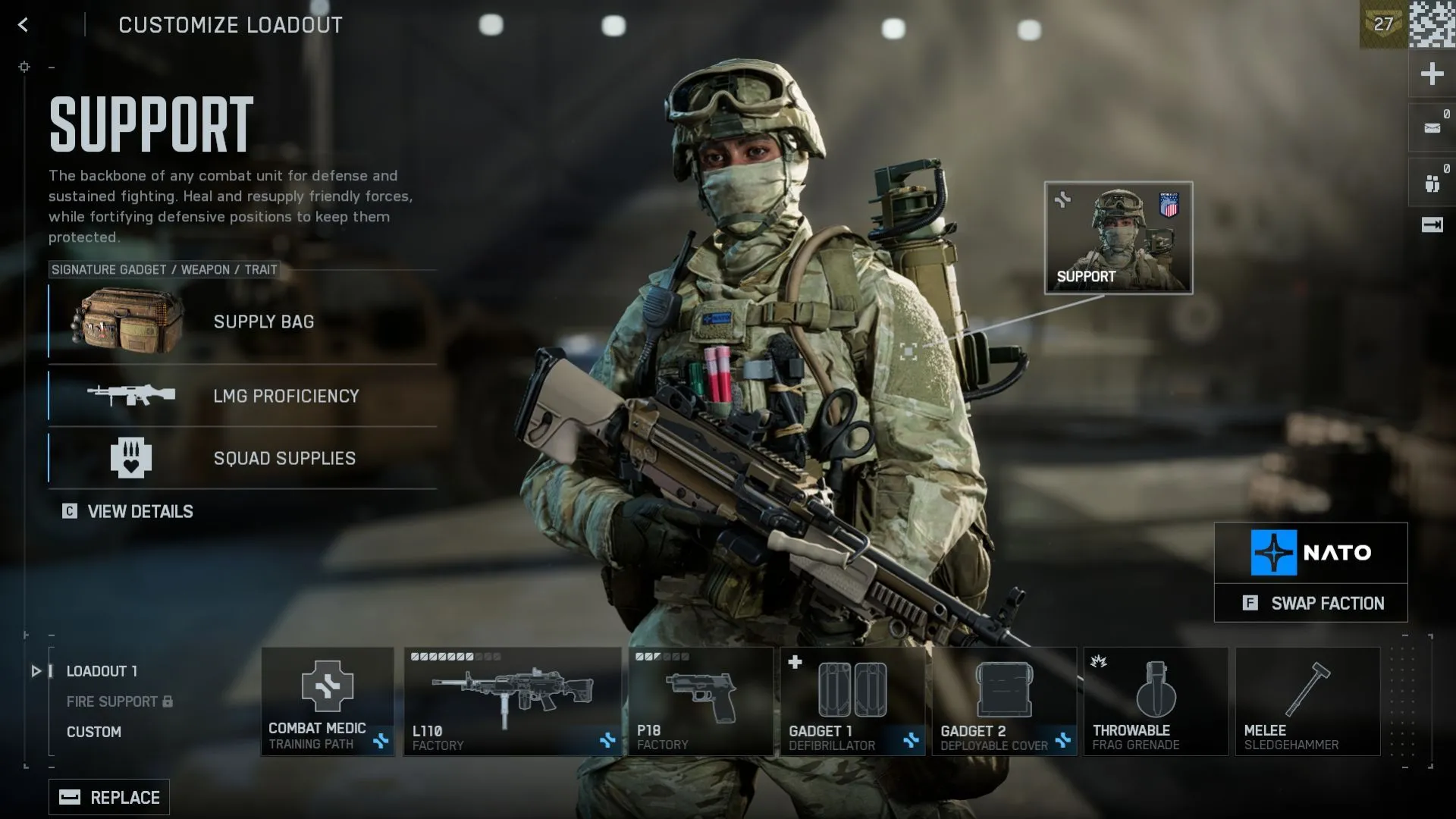 Ảnh Support đang cứu đồng đội, đặt supply bag và dùng defib trong Battlefield 6