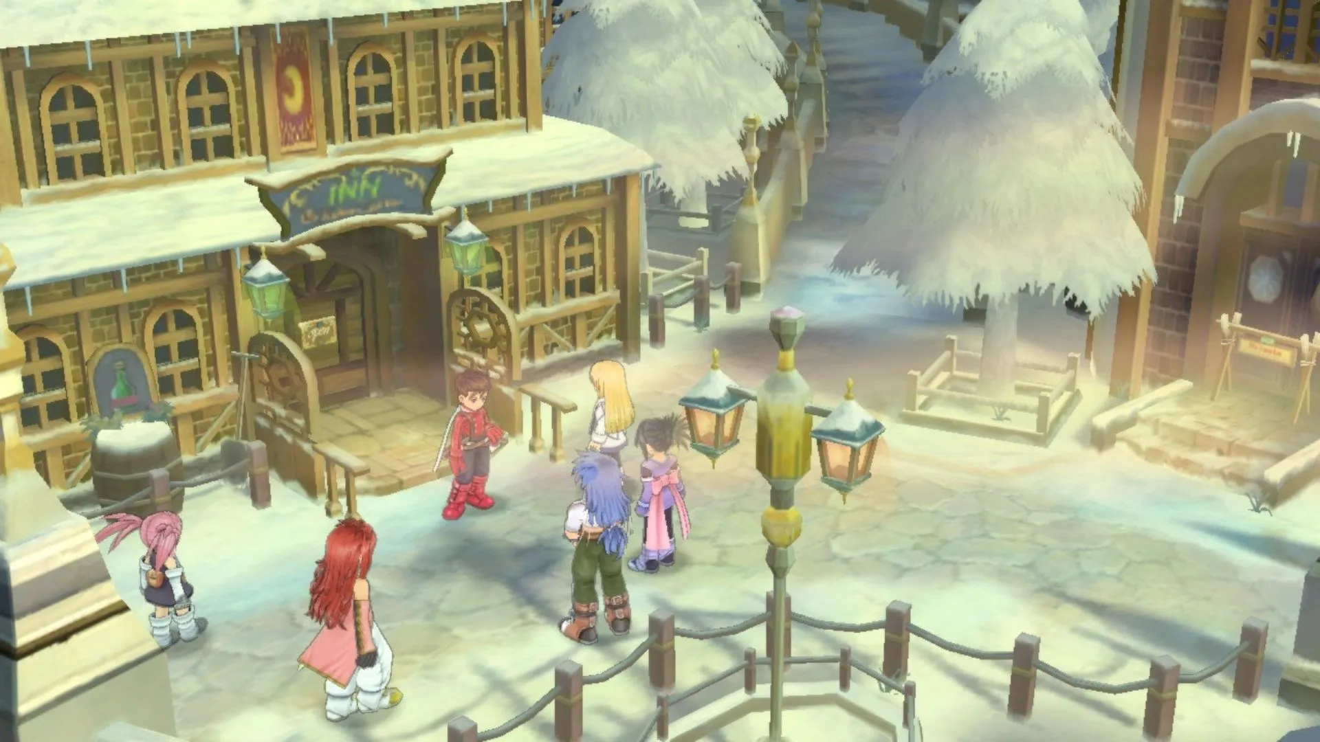 Ảnh Tales of Symphonia trên GameCube, hình nhân vật và giao diện RPG hành động phong cách Nhật Bản
