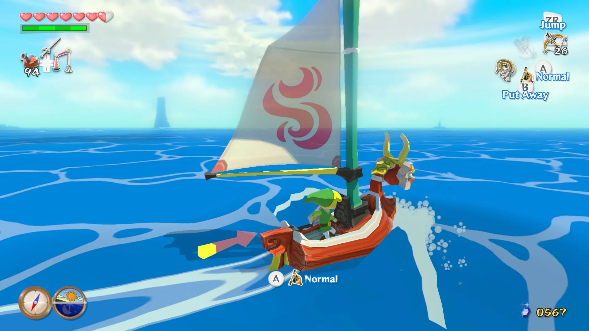 Ảnh The Wind Waker trên GameCube, khung cảnh biển và phong cách đồ họa hoạt hình đặc trưng