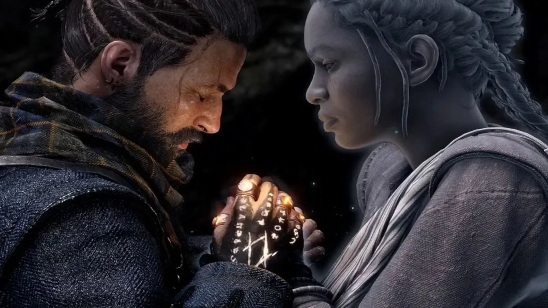 Banishers: Ghosts of New Eden — artwork cắt cảnh thể hiện tông màu vừa u tối vừa trừ tà