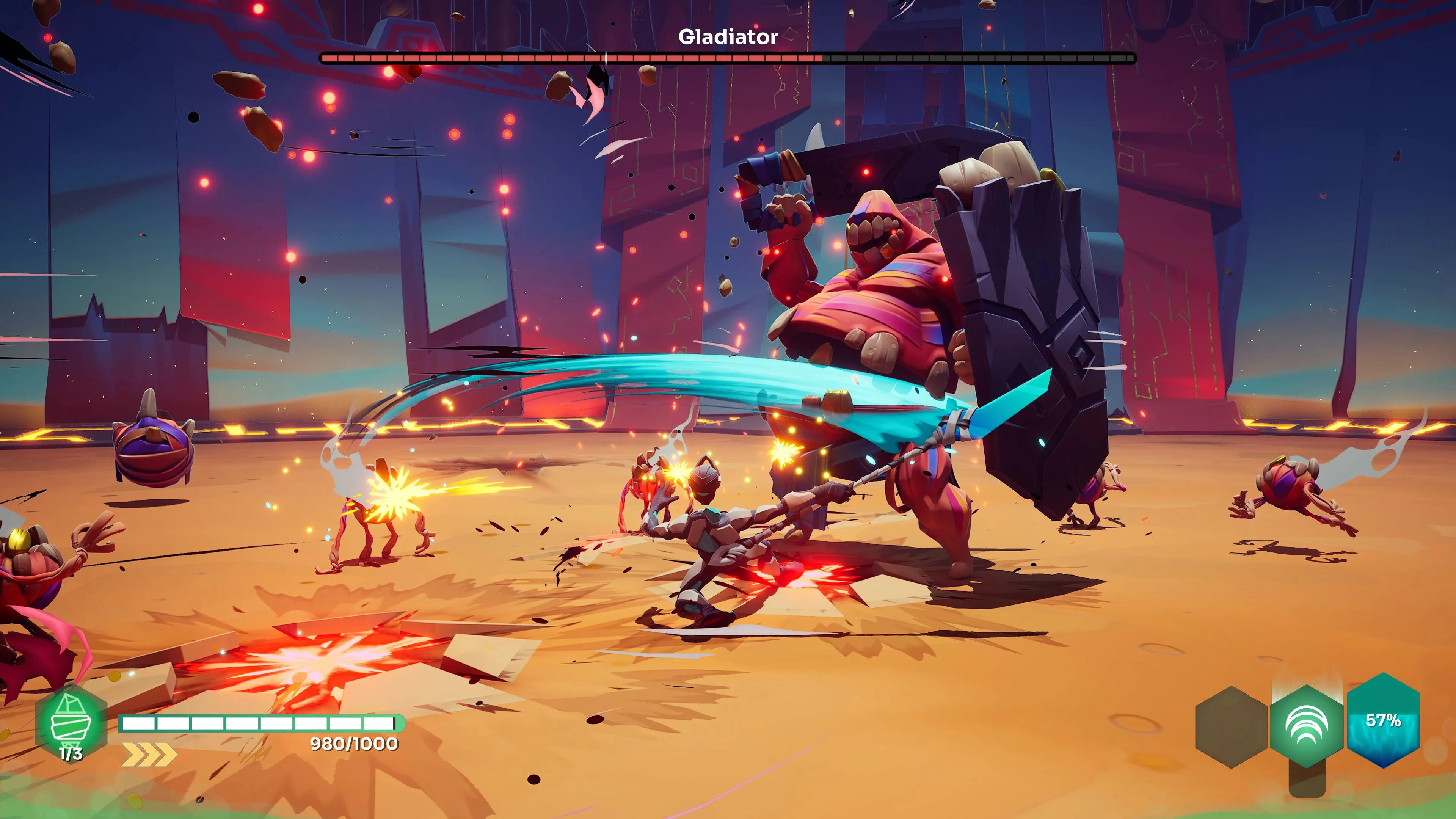 Cảnh combat góc nhìn 3rd-person, thiết kế nhân vật Godbreakers độc đáo
