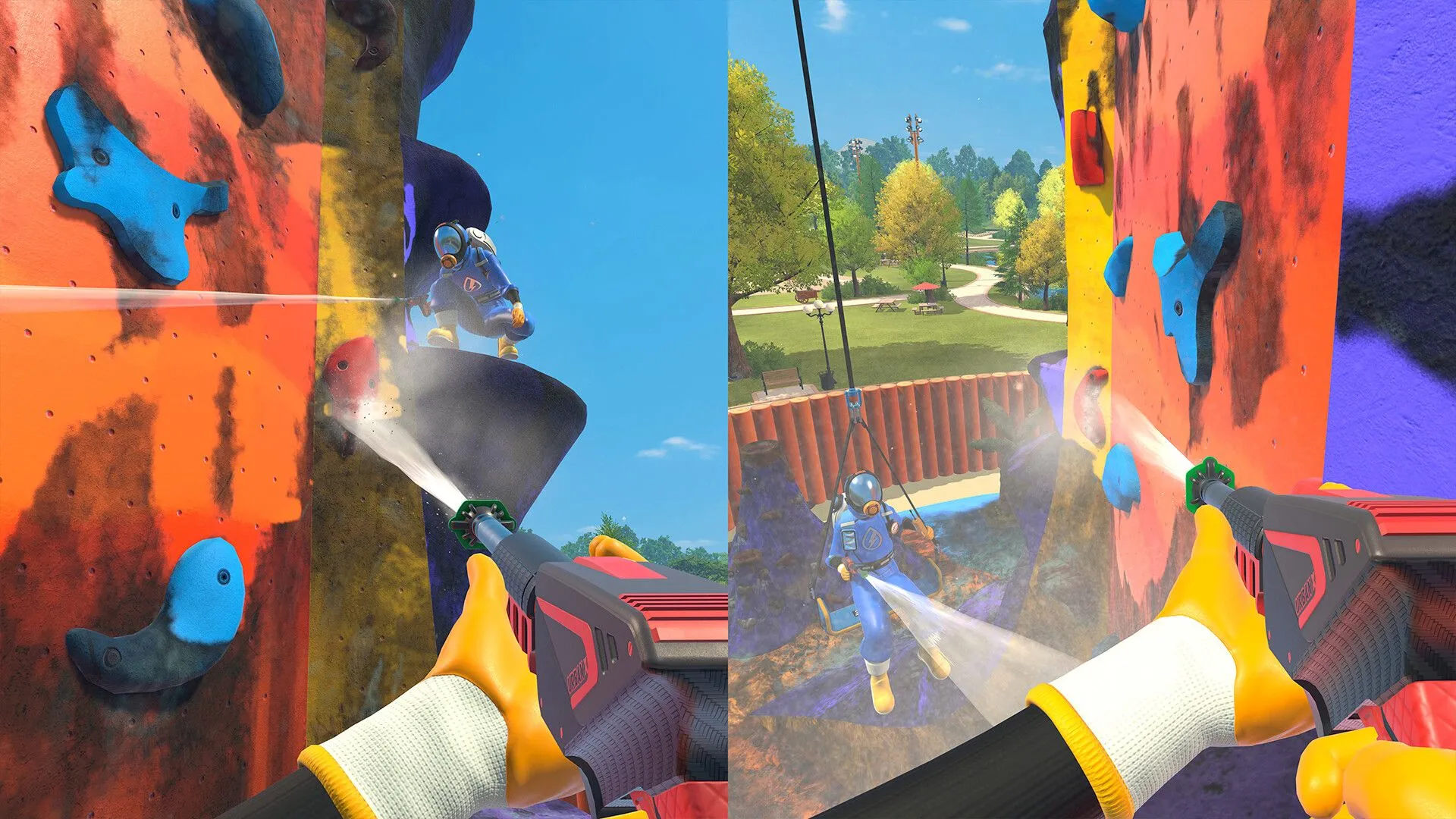 Cảnh rửa high-detail, hiệu ứng bắn nước và before-after rõ rệt của PowerWash Simulator 2