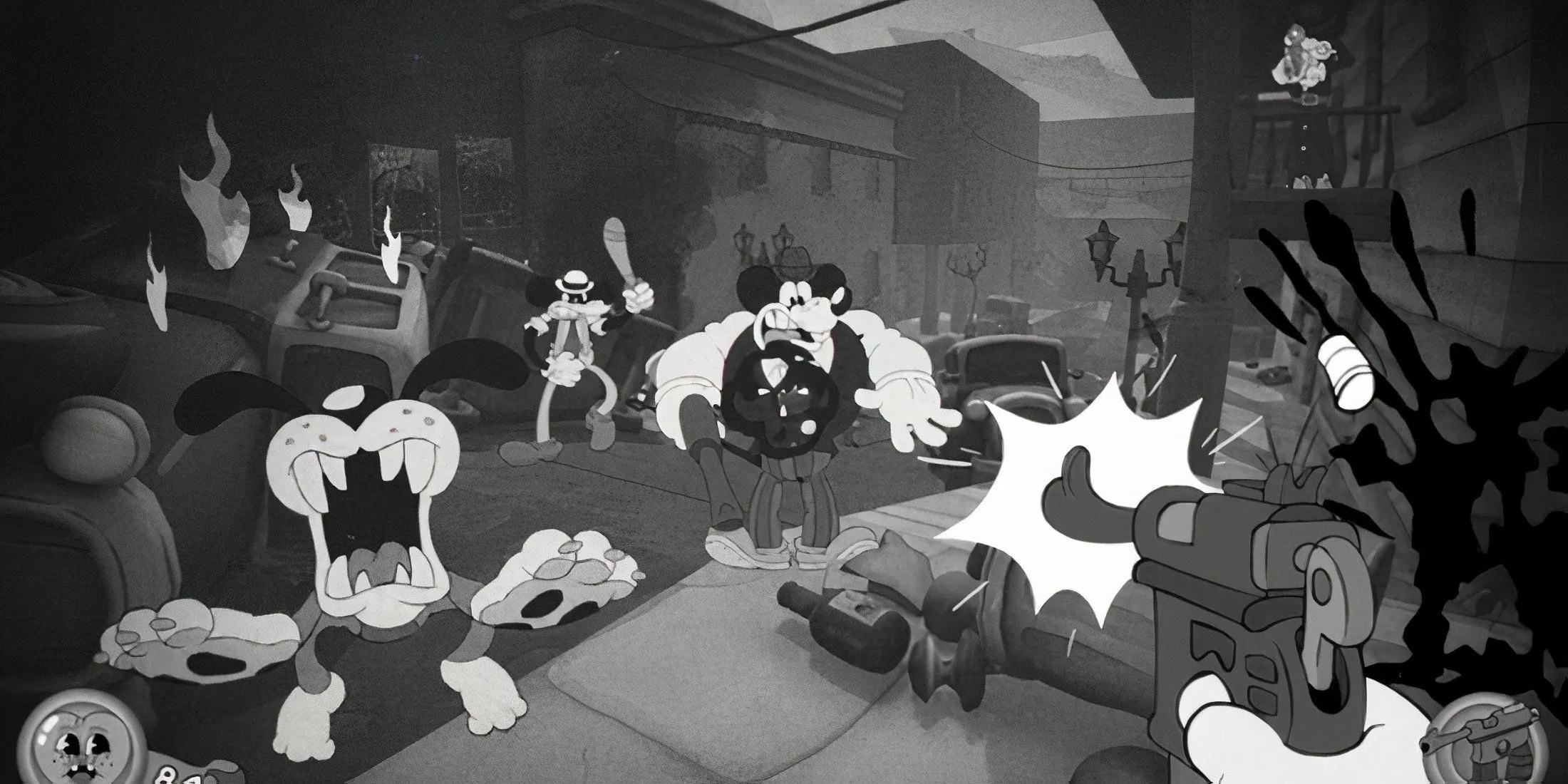 Concept art thể hiện màn chơi noir, chuột gangster và bầu không khí u ám của Mouseburg