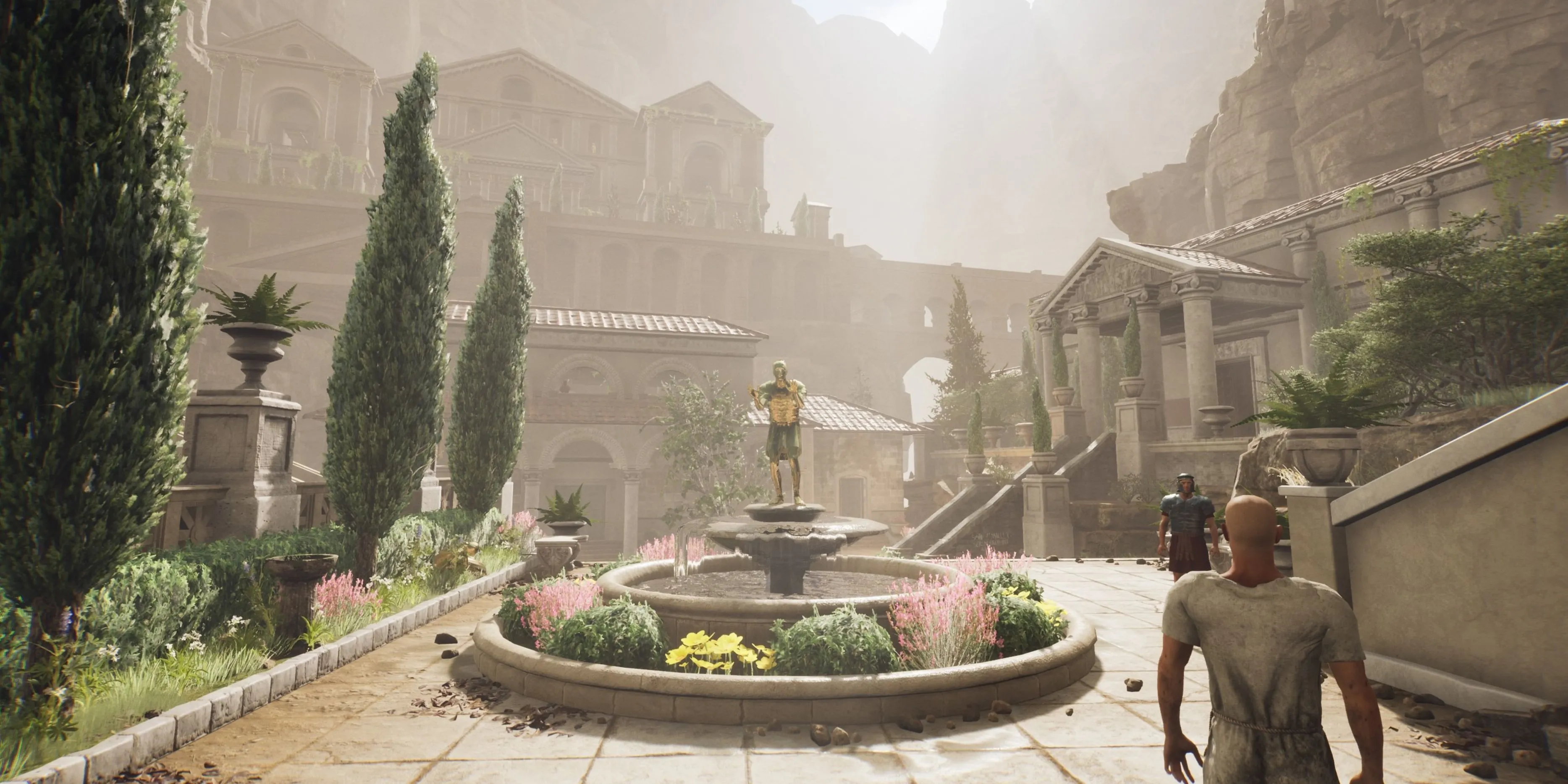 Đài phun nước và tượng vàng cổ đại trong The Forgotten City, gợi cảm giác bí ẩn và hệ quả quyết định nhân vật