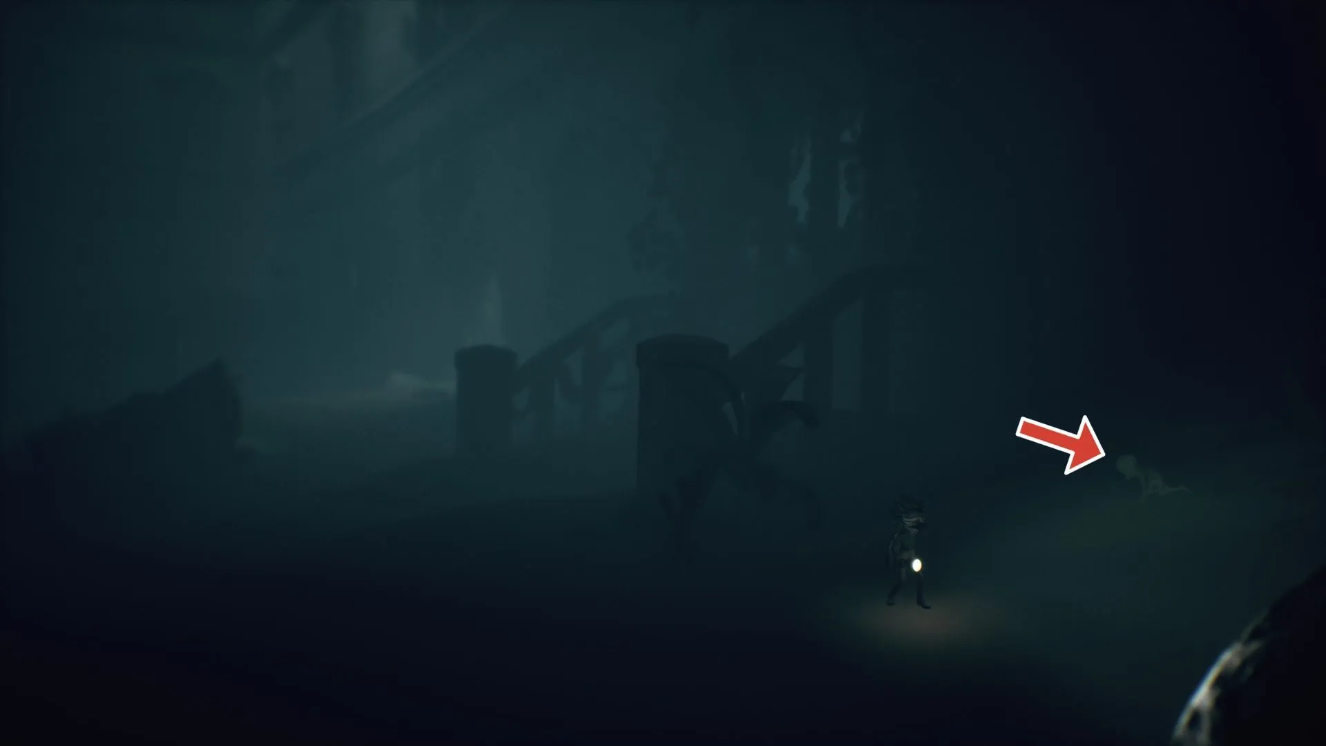 Ghost #1 đang chơi trong cỏ trước Institute - vị trí Little Nightmares 3