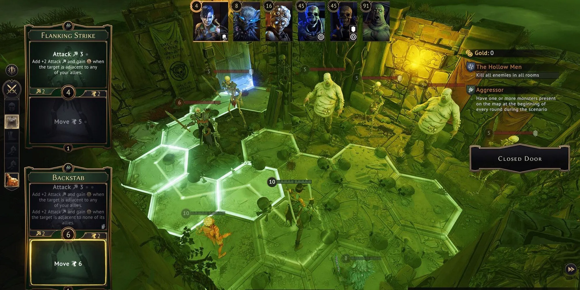 Gloomhaven hiển thị giao diện chiến đấu theo ô và thẻ kỹ năng của nhân vật