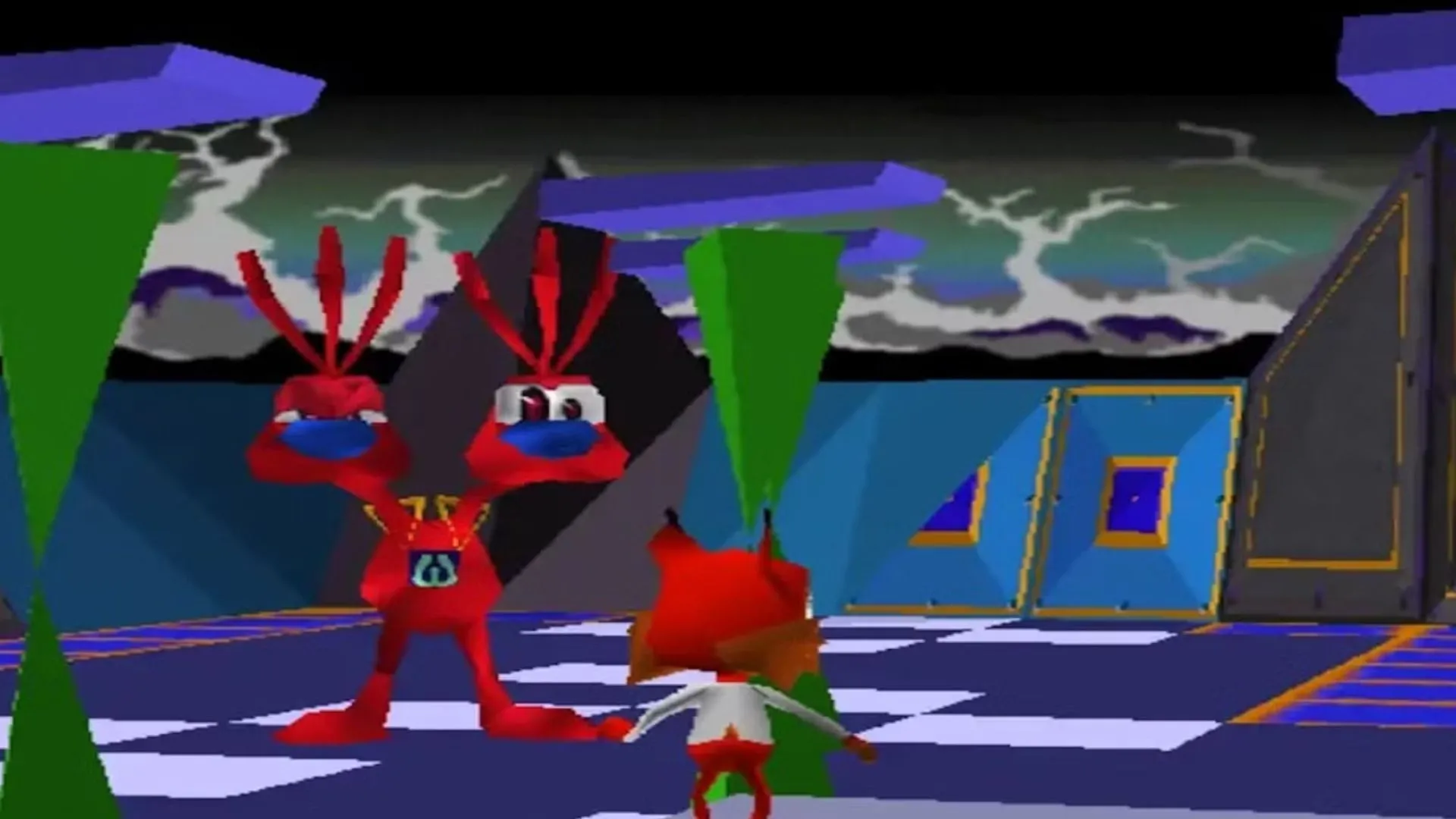 Hình Bubsy 3D trên PS1, cảnh 3D góc nhìn cũ kỹ