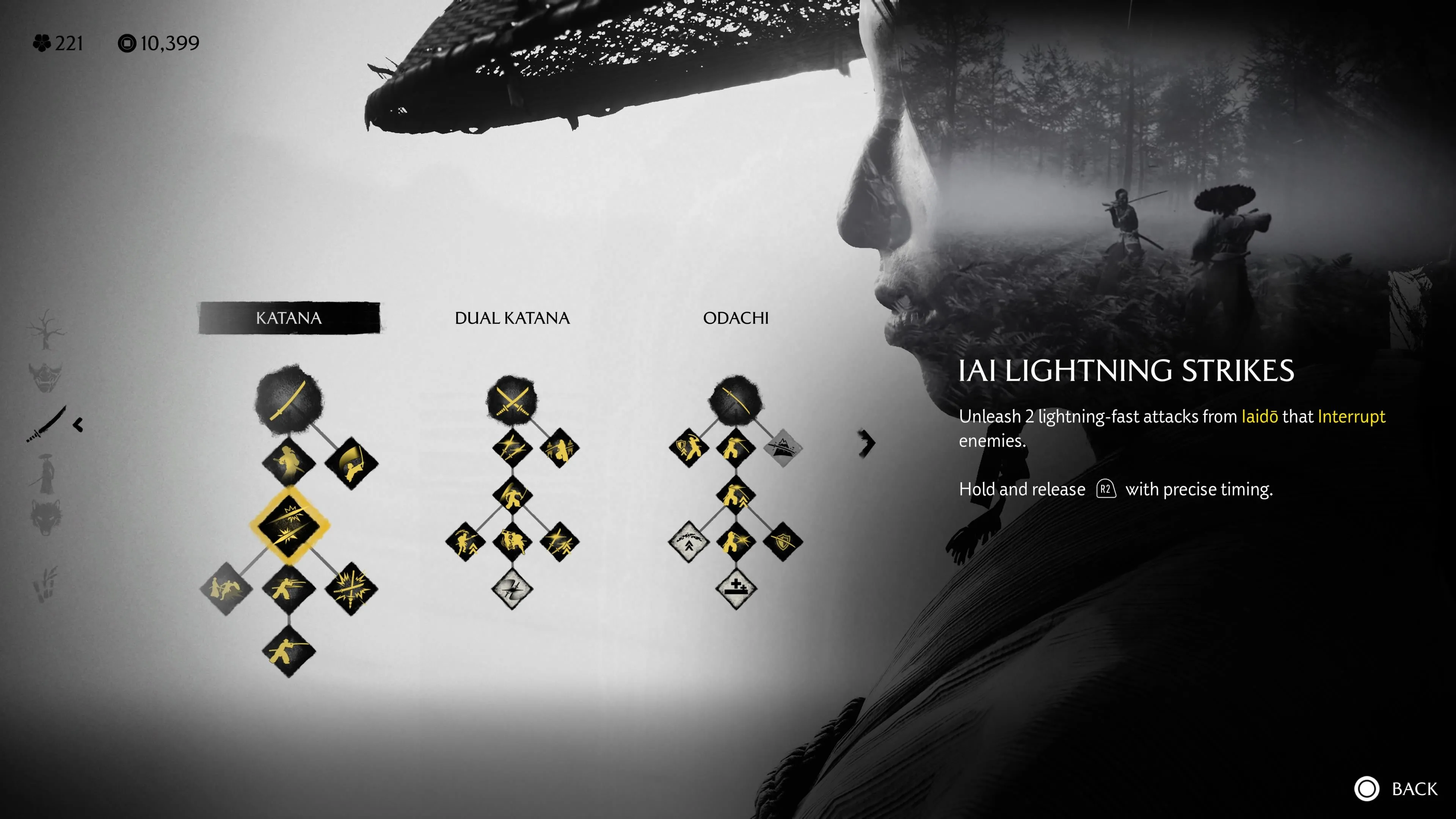 Iai Lightning Strikes yêu cầu timing để interrupt đối thủ bằng Dual Katana trong Ghost of Yotei