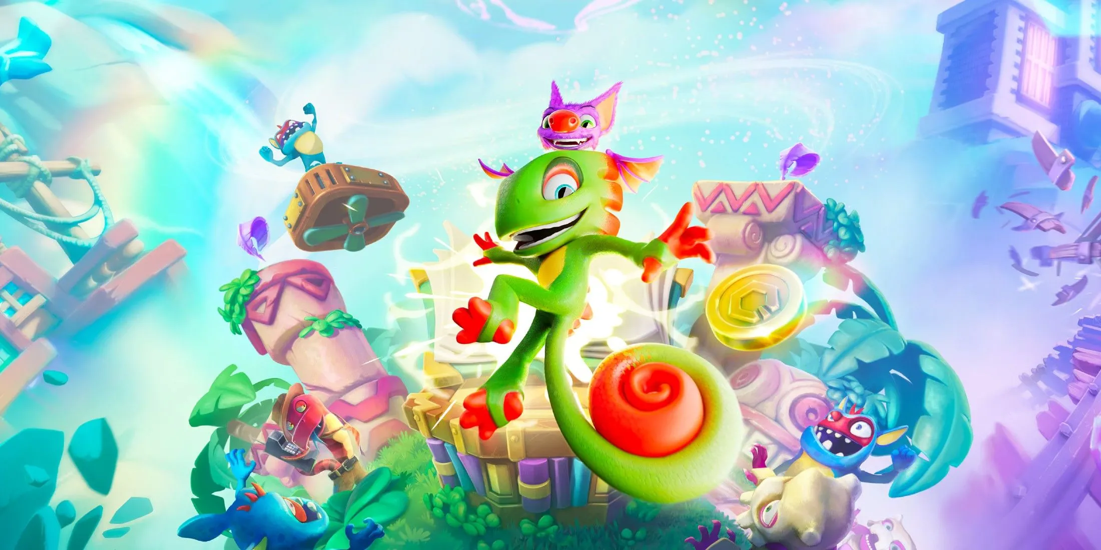 Key art nhân vật Yooka và Laylee, thể hiện phong cách hoạt hình sống động của game