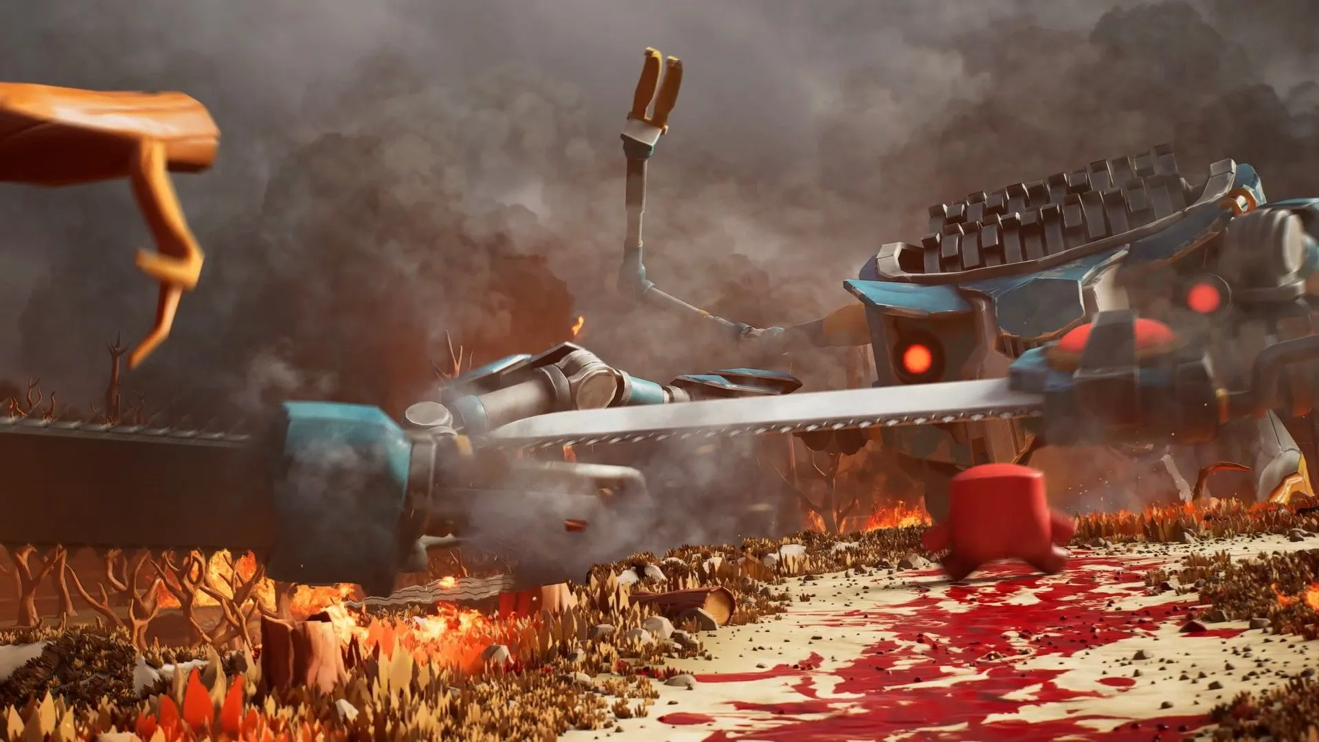 Meat Boy bóng bẩy trong một khu rừng 3D với đồ họa màu sắc tươi sáng