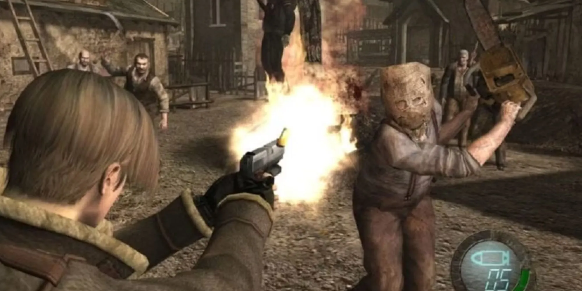 Poster Resident Evil 4 trên GameCube, ảnh minh họa thiết kế nhân vật và khí hậu kinh dị