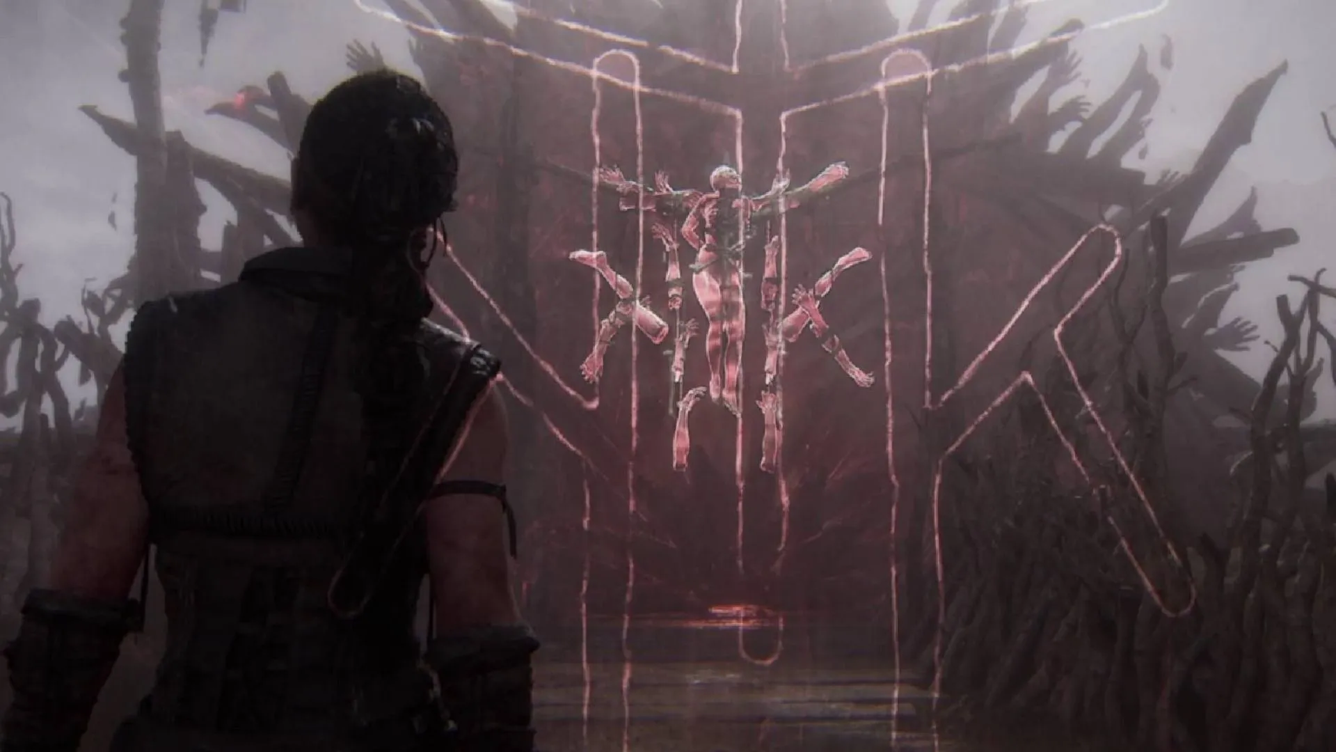 Senua's Saga Hellblade 2: hình close-up nhân vật Taash thể hiện tông màu mạnh mẽ, visual cinematic của game