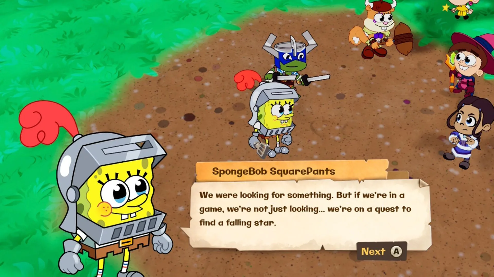 SpongeBob cùng party trong một pha chiến đấu trong Dice of Destiny